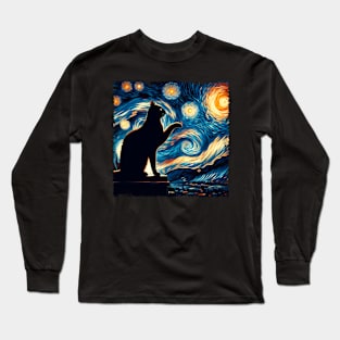 Starry Night Cat Tee Celestial Feline Elegance Long Sleeve T-Shirt